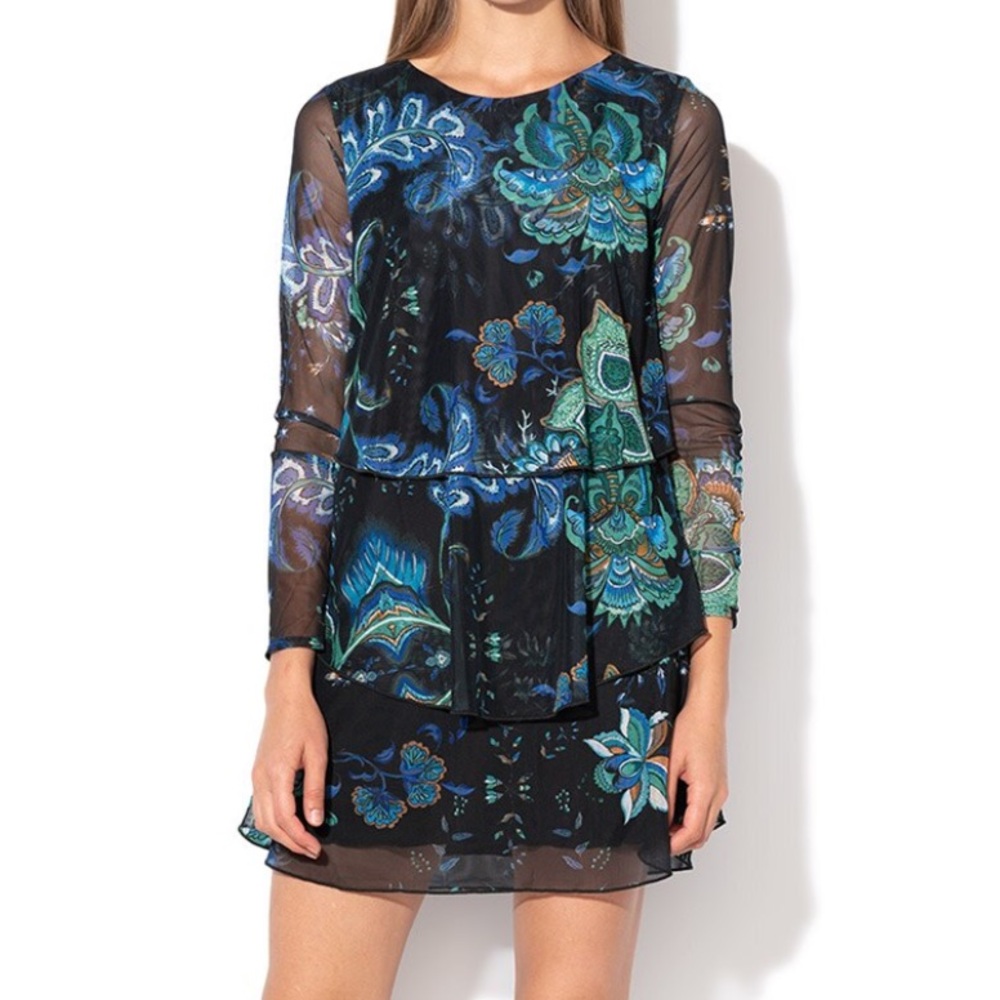 NWT Desigual Floral Layered Mesh Dress Medium